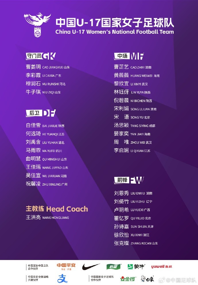 U17女足30人將在蘇州集訓(xùn)備戰(zhàn)世界杯，姜寧、朱挺擔(dān)任訓(xùn)練員